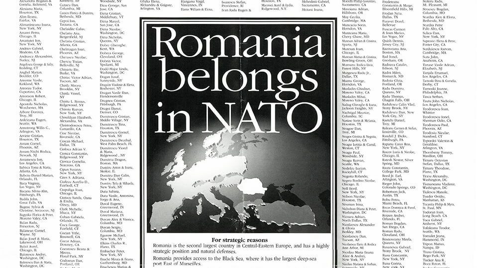 Despre contribuția românilor din Washington, DC la aderarea României la NATO